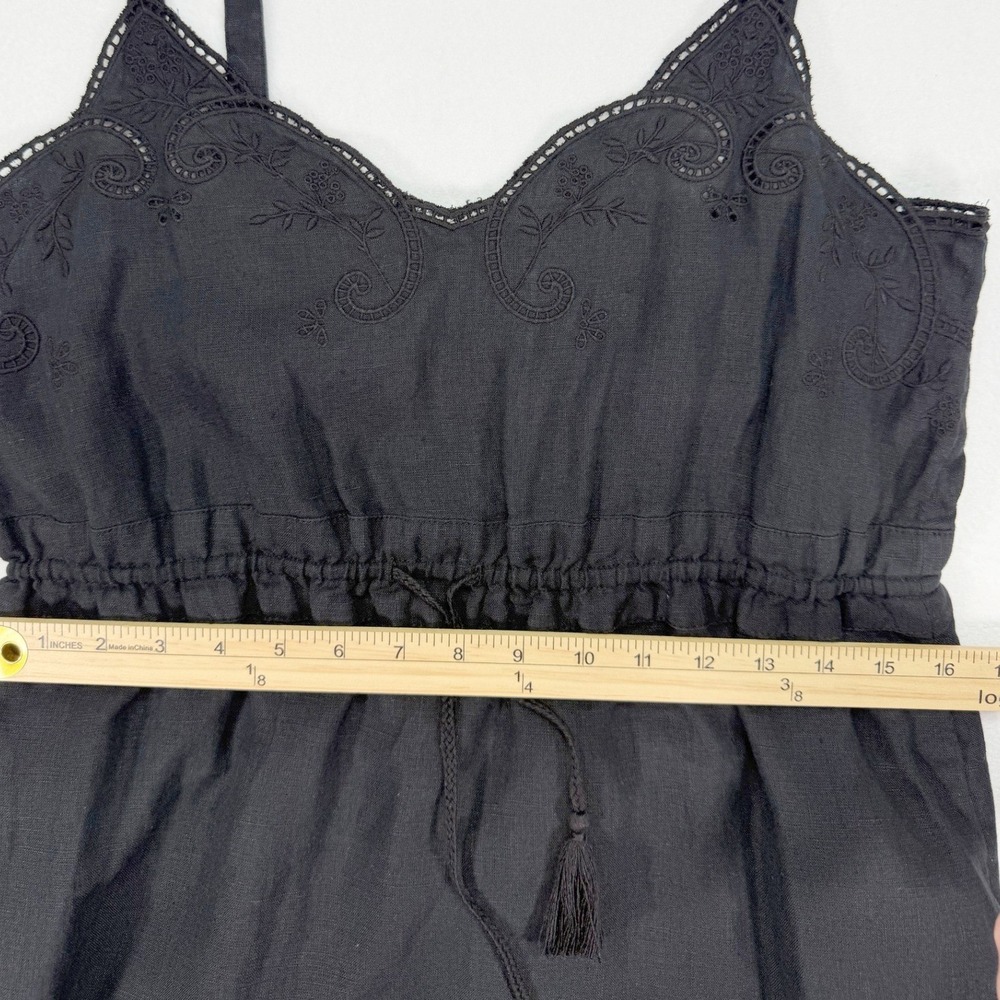 J. Crew Embroidered Linen Drawstring Waist Midi Dress with‎ Pockets Black Size 6 - Picture 9 of 11